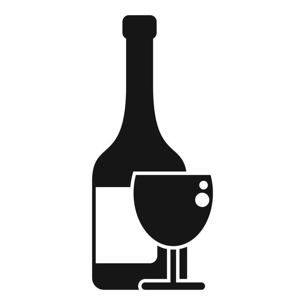 Wine bottle standing with half full wineglass icon vector