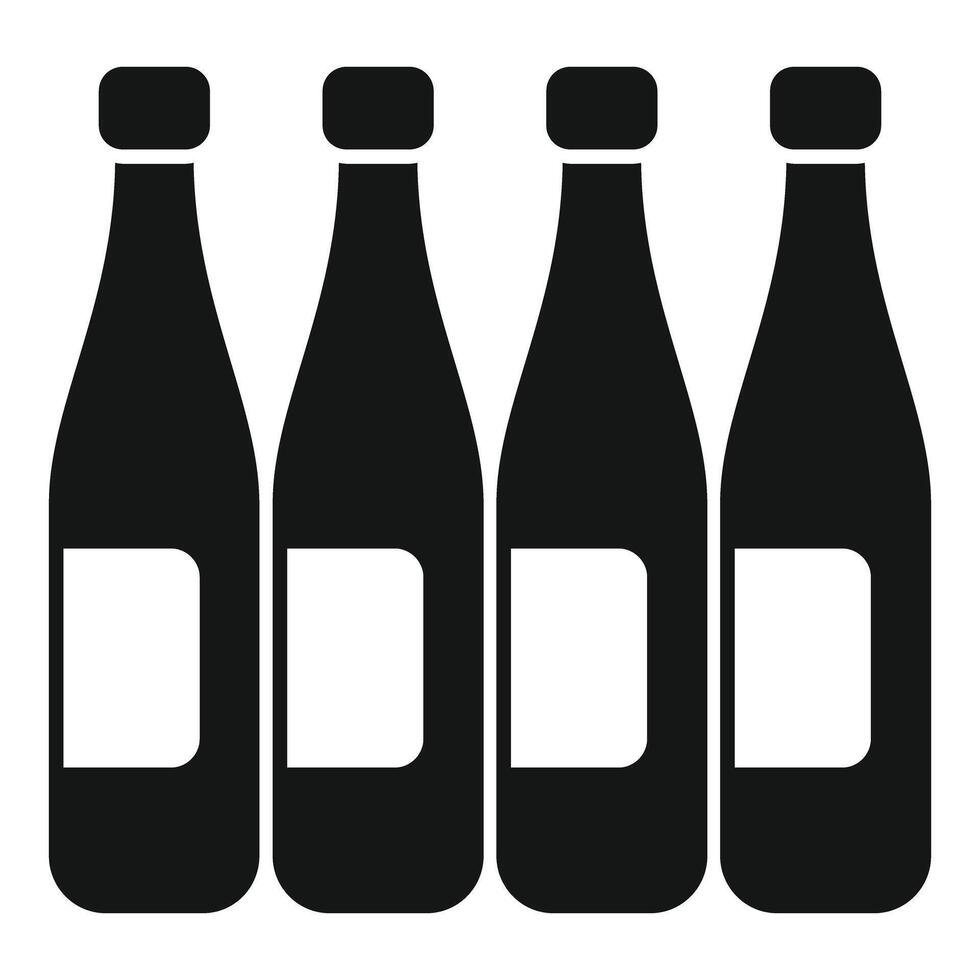 Four identical bottles standing in a row with blank labels vector