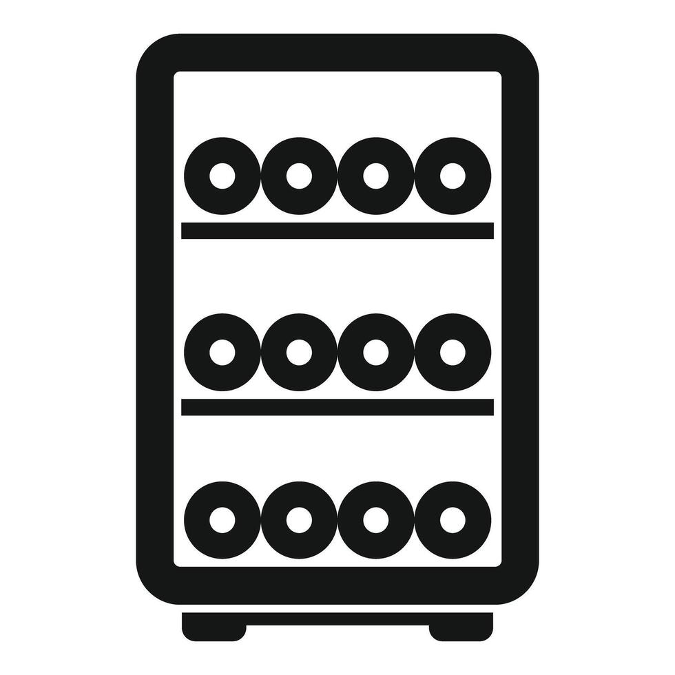 Wine refrigerator storing bottles on wooden shelves icon vector