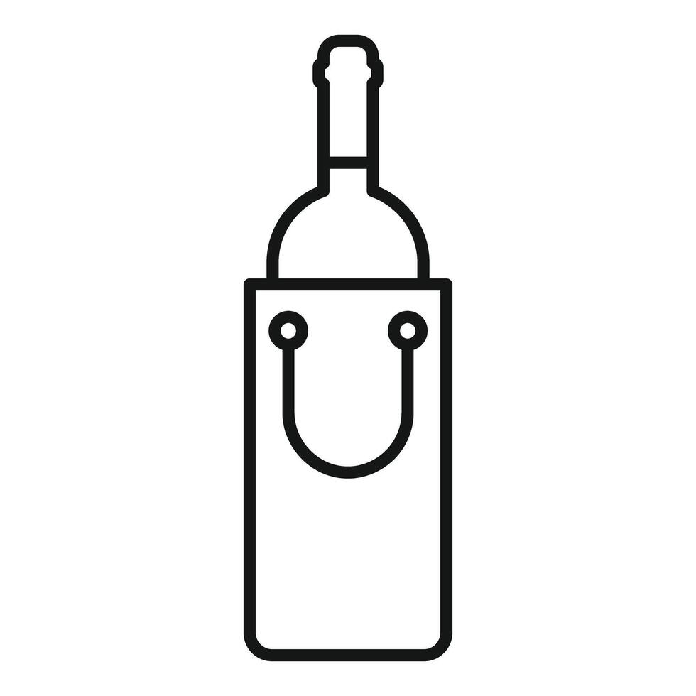 Wine bottle standing in paper bag line icon vector