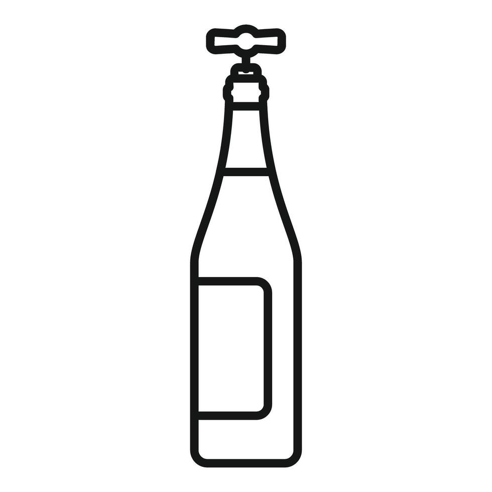 Champagne bottle with wire stopper minimalist black and white line art icon vector
