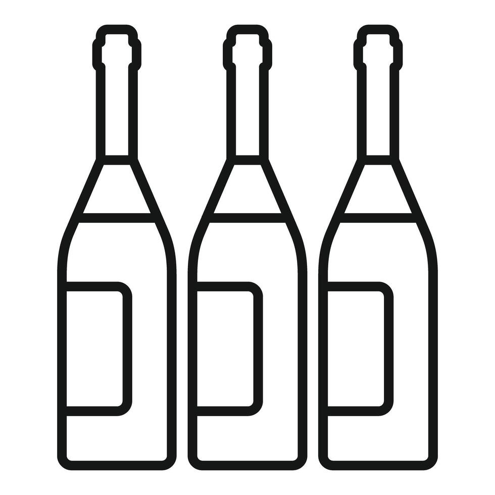 Three bottles of champagne standing in a row line art drawing vector