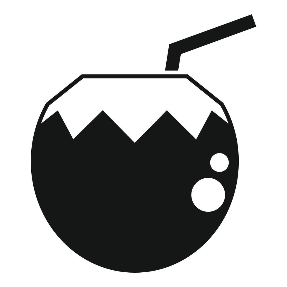 Black glyph style coconut cocktail with straw icon vector