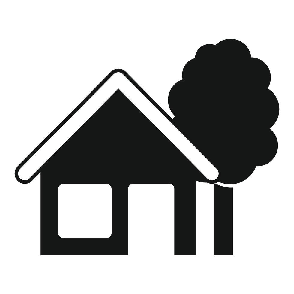 Black glyph icon of a small house with a tree vector