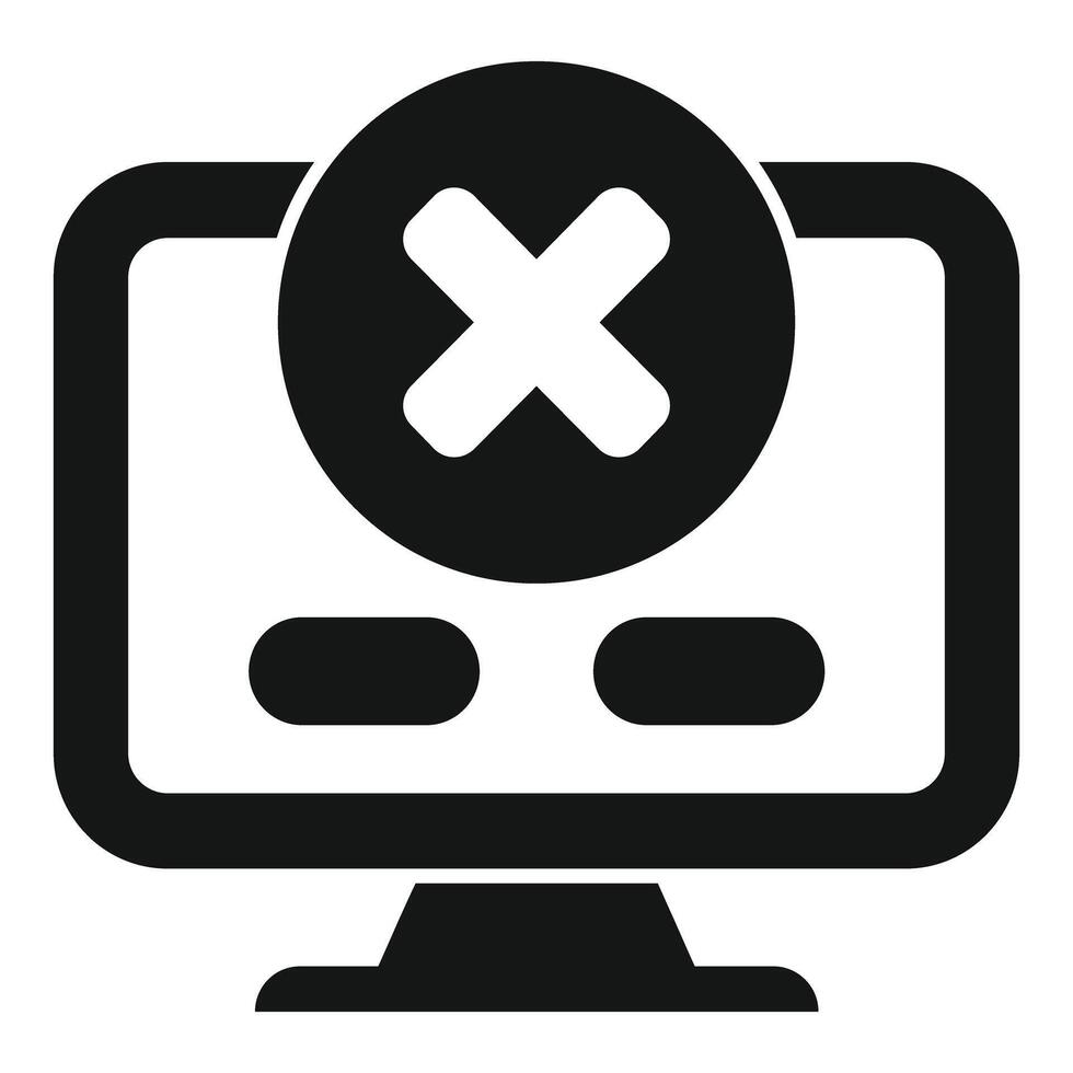 Computer showing error message with cross mark icon vector