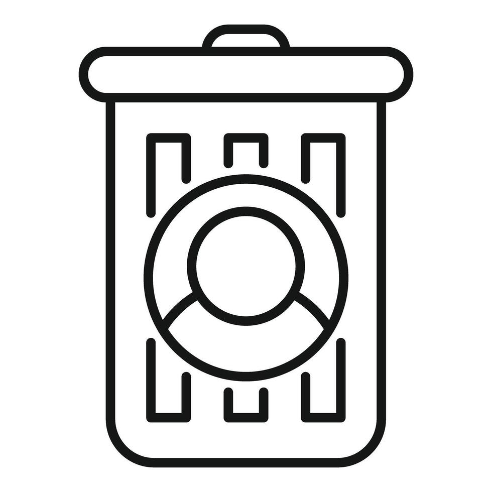 Trash can containing profile icon symbolizing deleting account vector
