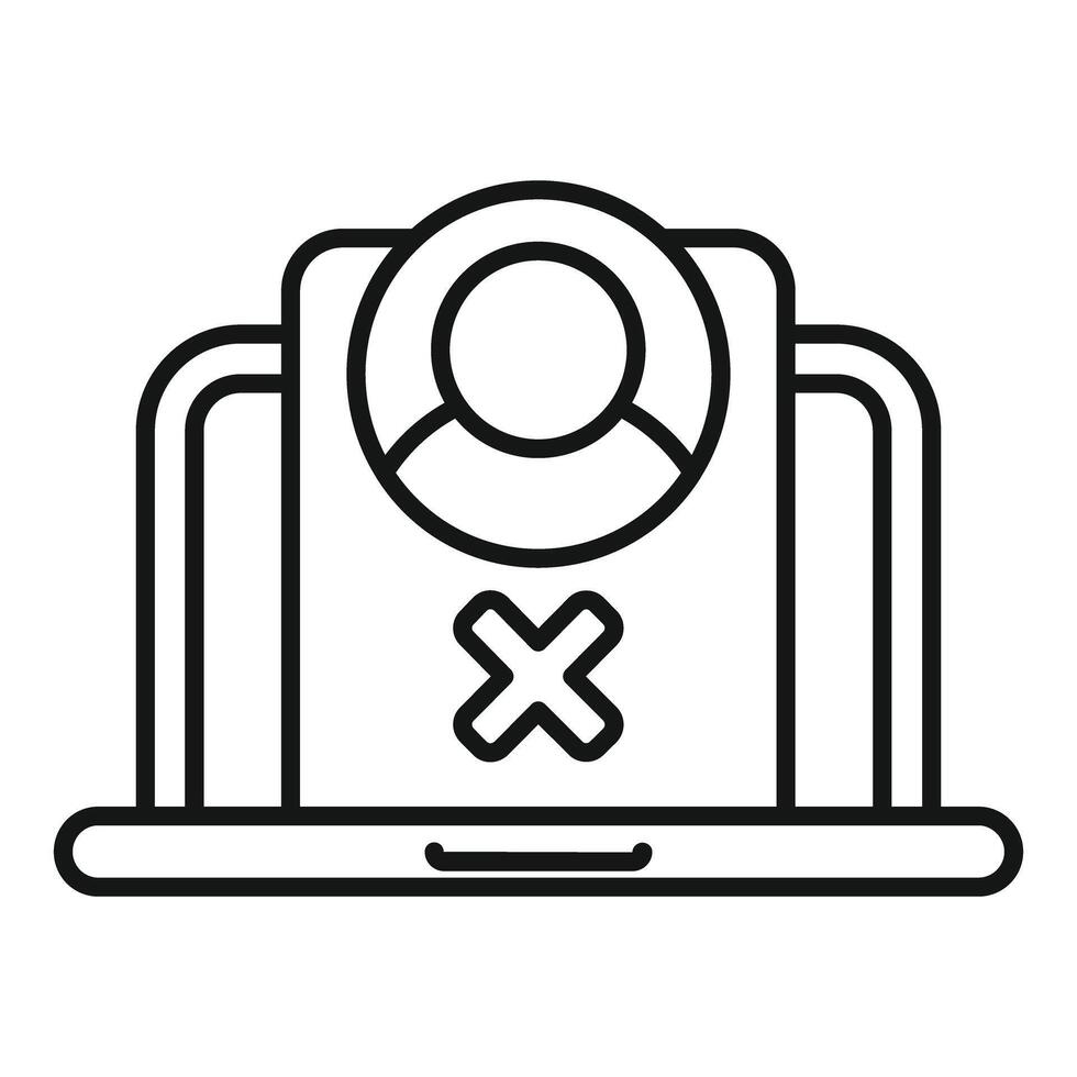 Laptop showing delete account icon for online user profile vector