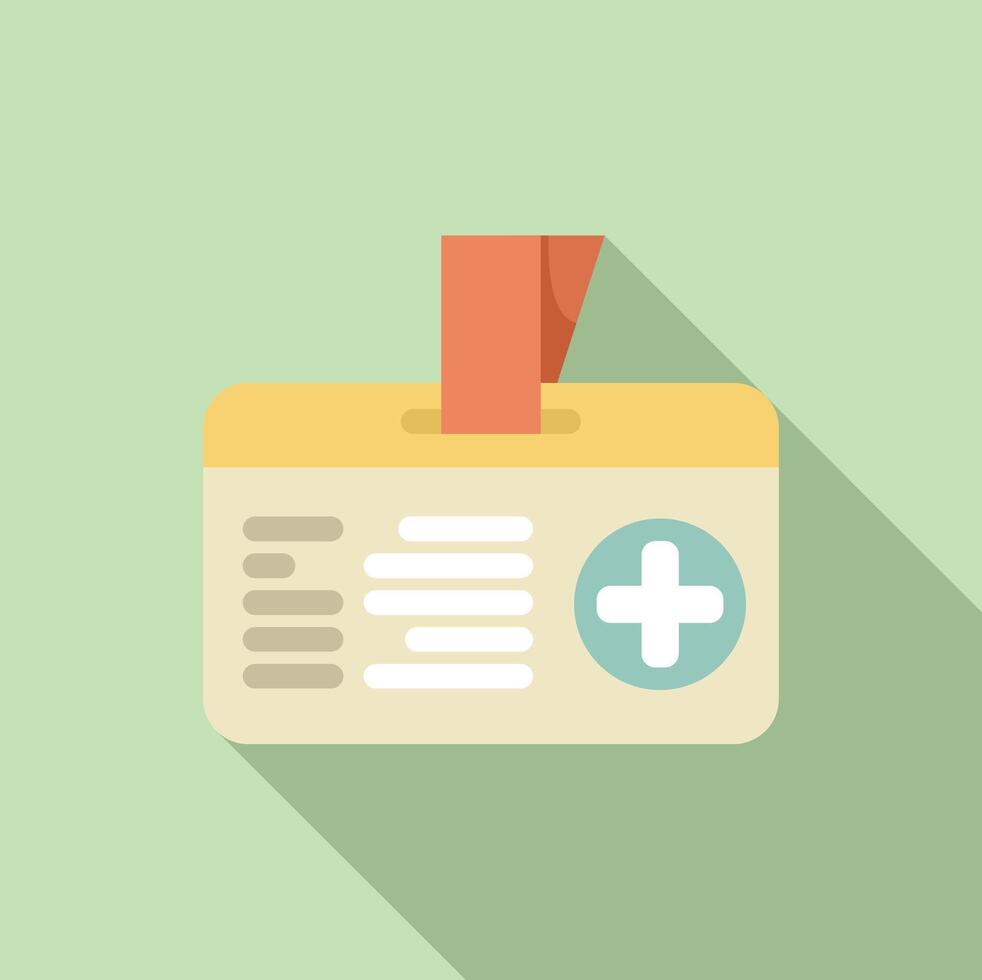 Medical id card hanging with red ribbon showing cross symbol vector