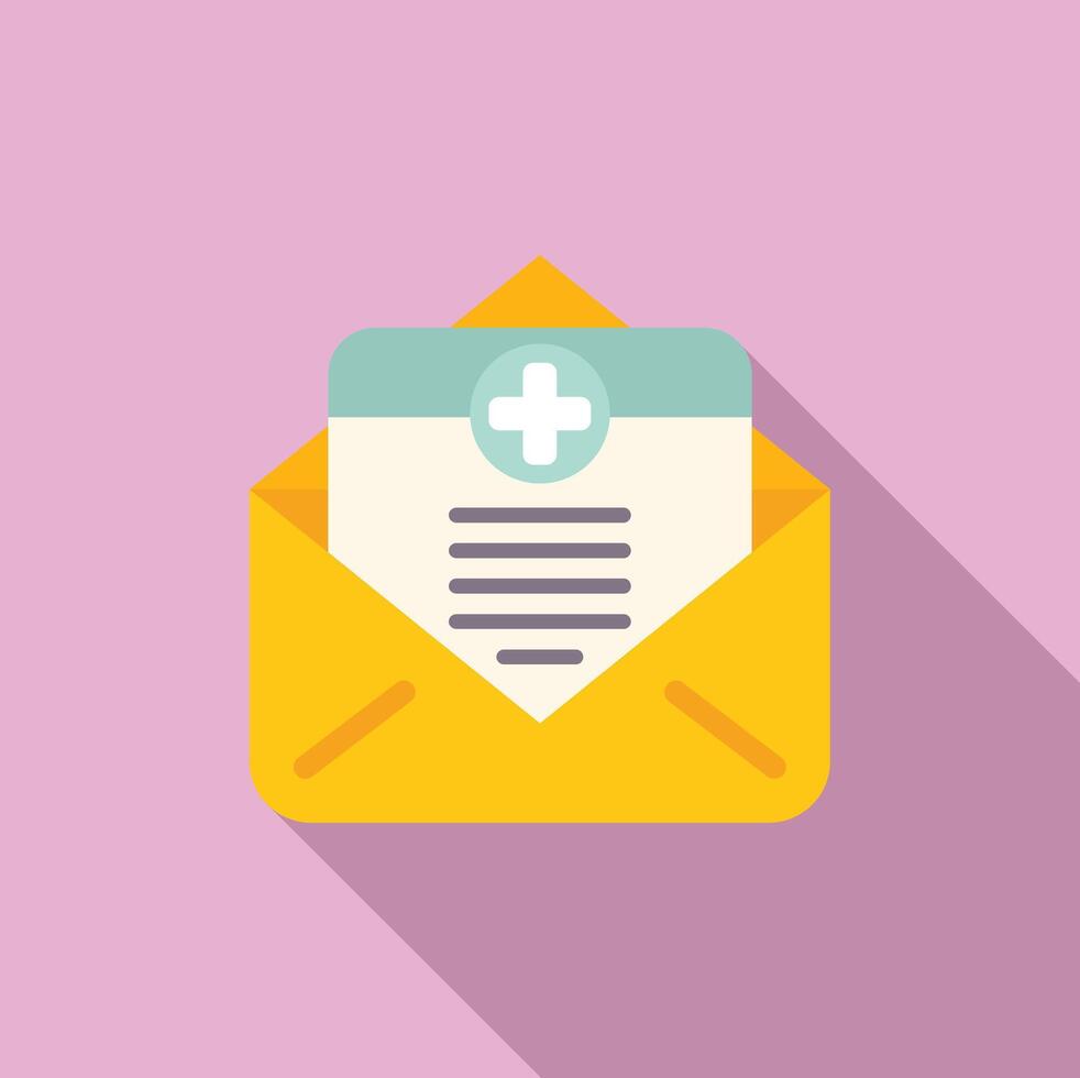 Open yellow envelope containing medical test results with cross symbol vector