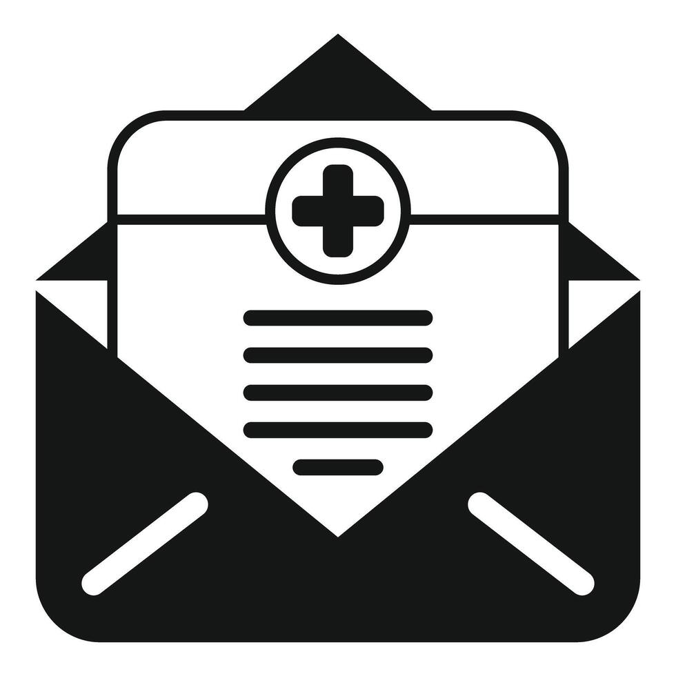 Open envelope containing medical document with cross symbol vector