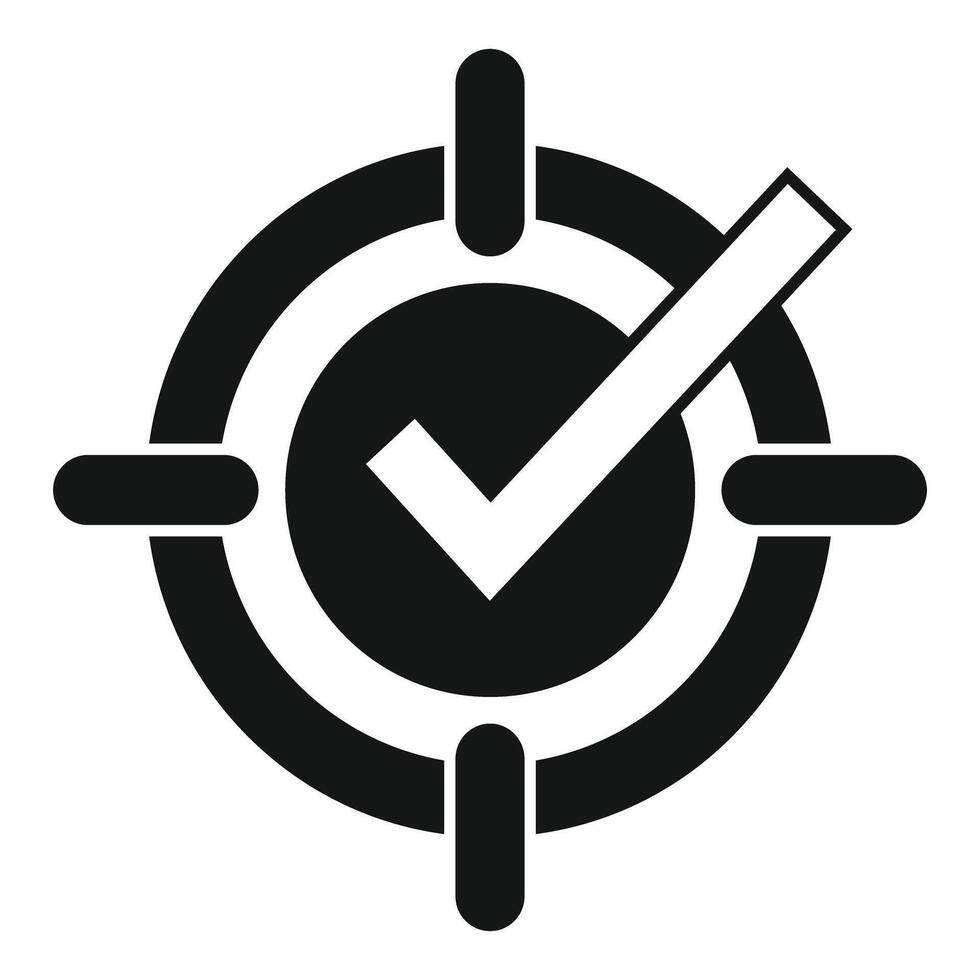 Check mark symbol inside target aiming for success vector