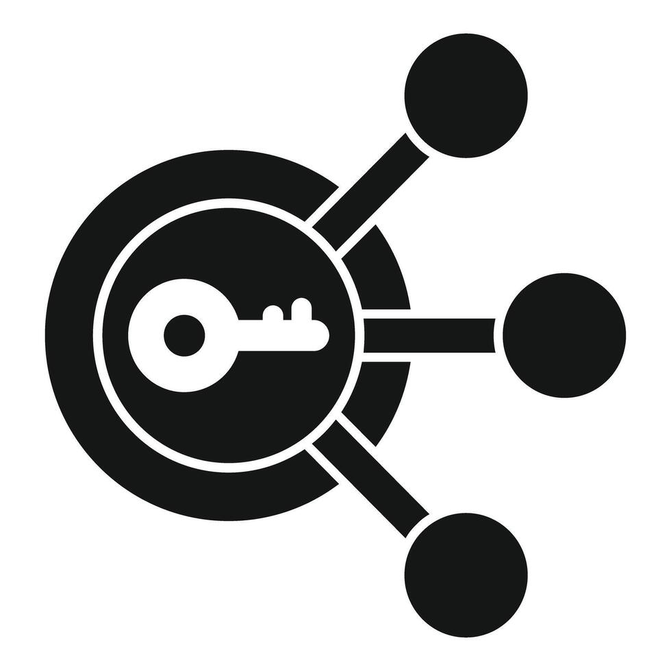 Secure connection icon showing a key connecting three circles vector