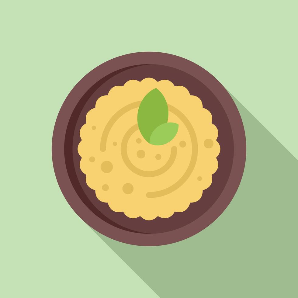Delicious hummus with basil leaves in a bowl vector