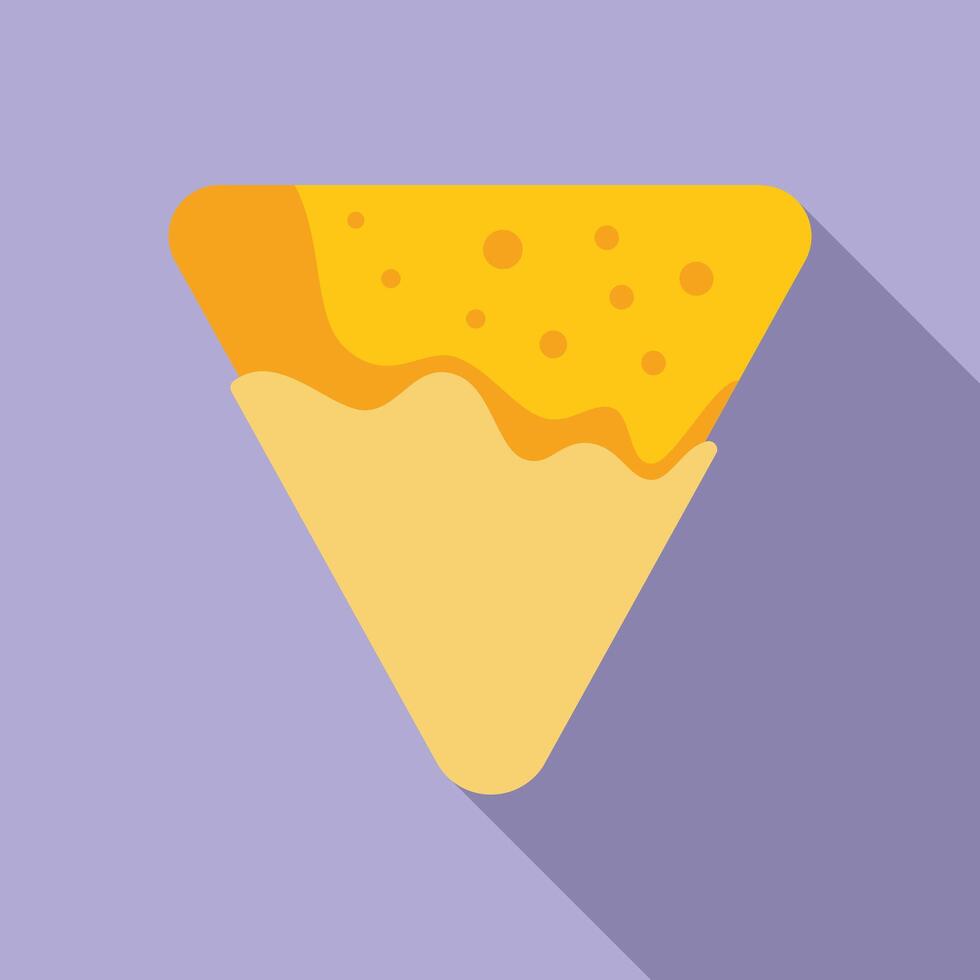 Single nachos chip covered with melted cheese minimalist illustration with long shadow vector