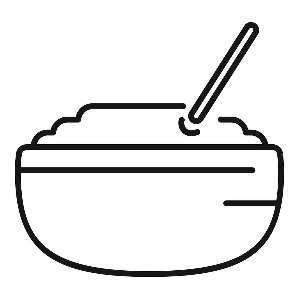 Bowl of oatmeal being stirred with a spoon line icon vector