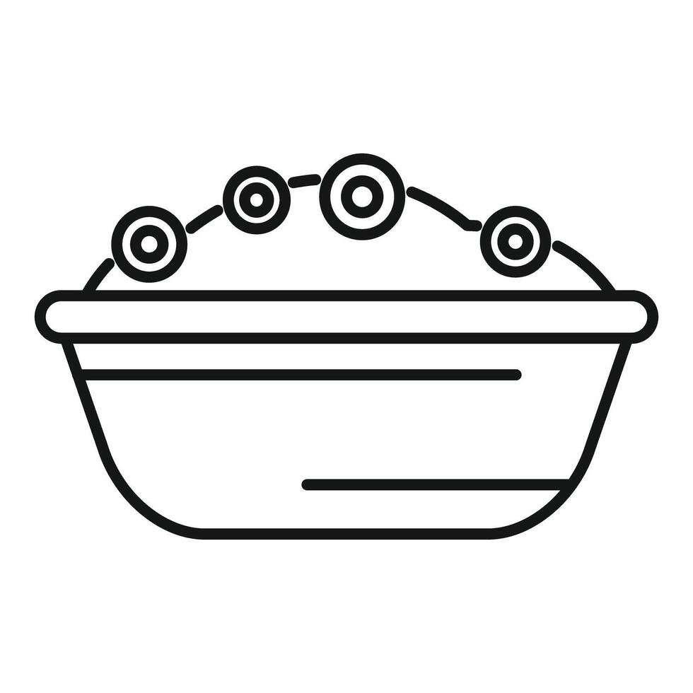 Round pie in bowl baking in oven minimalist line art icon vector
