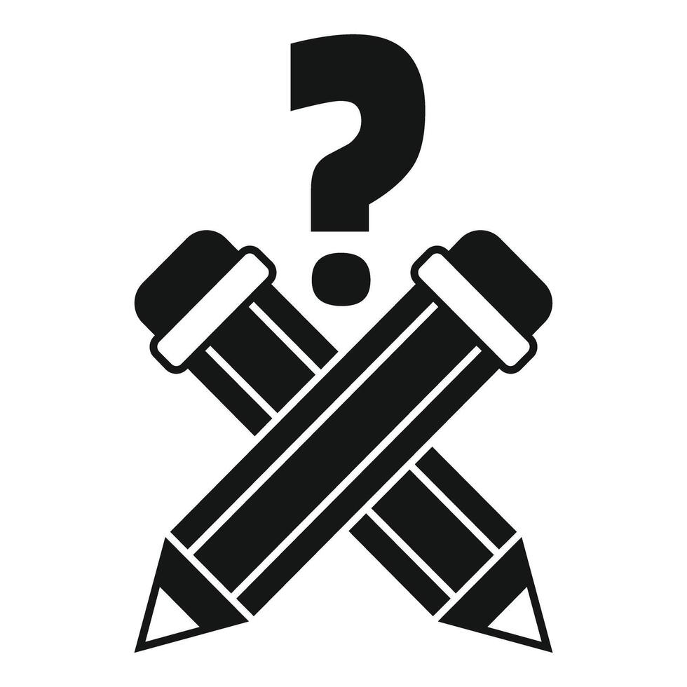 Two pencils forming an x shape with question mark above vector