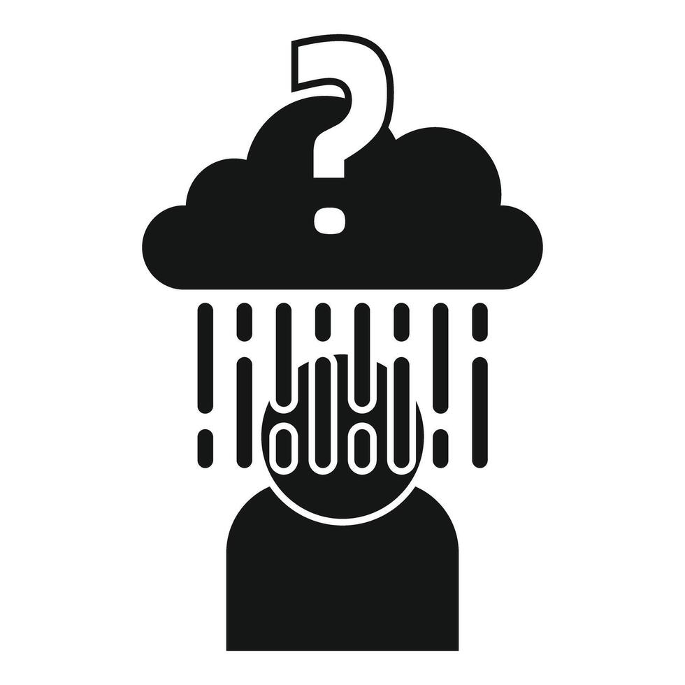 Person experiencing information overload with raining data and question mark cloud vector