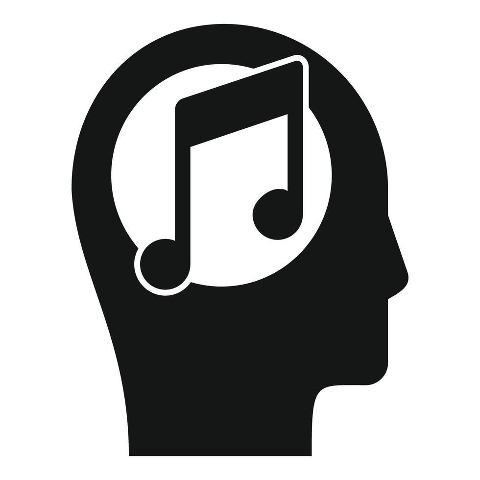 Human head silhouette with musical note inside representing music thinking vector
