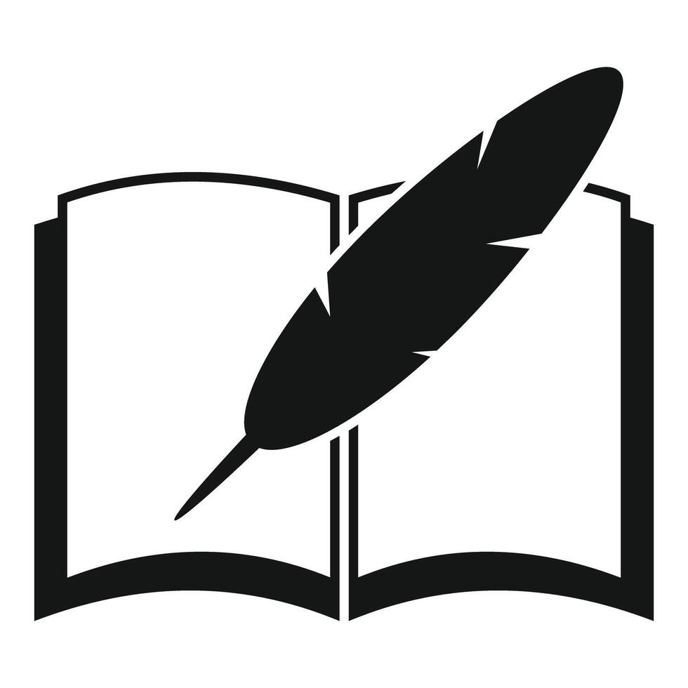Feather pen writing on open book symbol of education vector