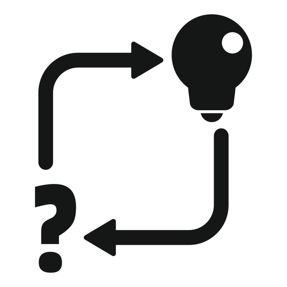 Idea generation process starting with question mark and leading to light bulb vector