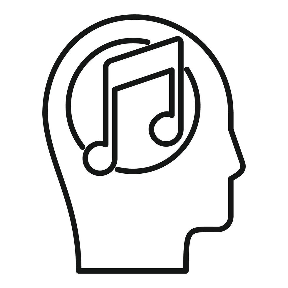 Human head thinking about music with musical note inside vector