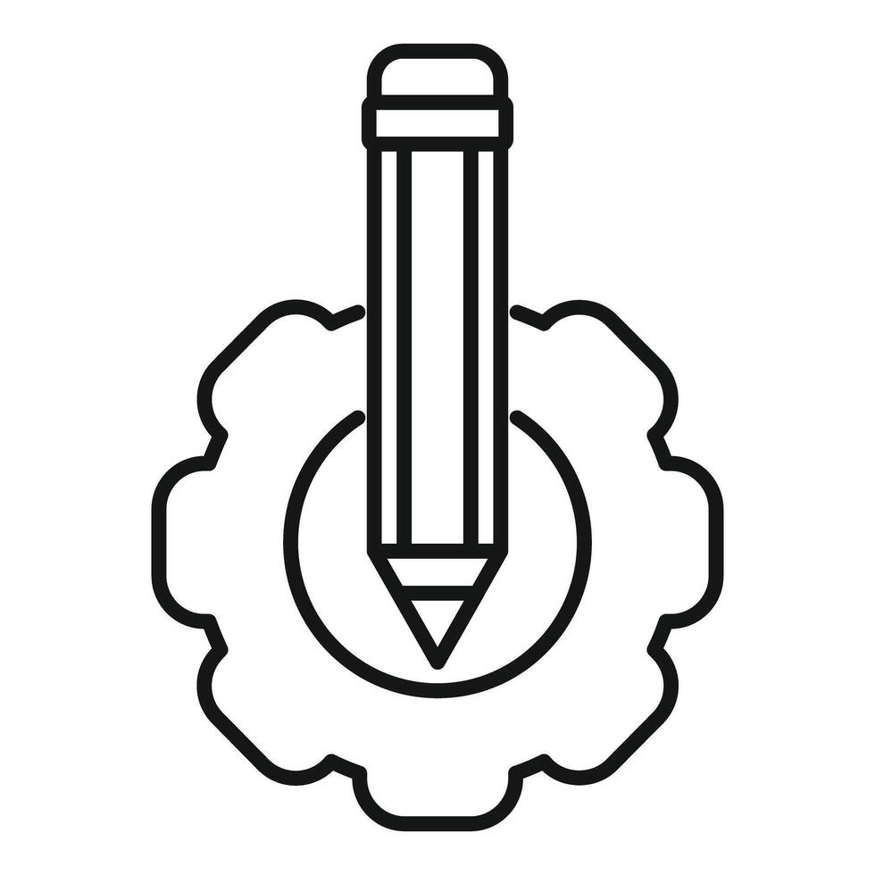 Pencil standing in a gear symbolizing creative idea generation process vector