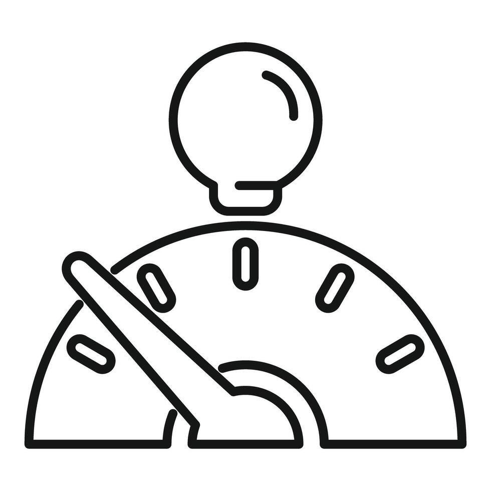 Speedometer reaching maximum level with light bulb showing brainstorming process for business success vector