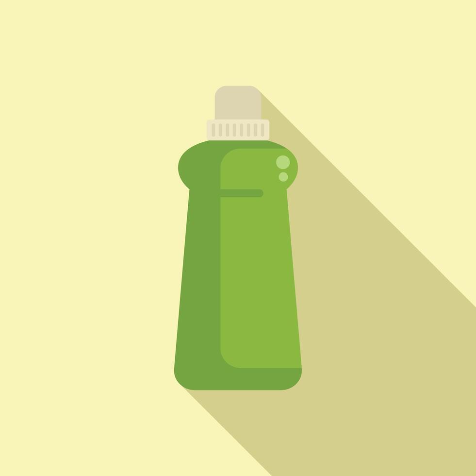 Green plastic detergent bottle with long shadow on yellow background vector