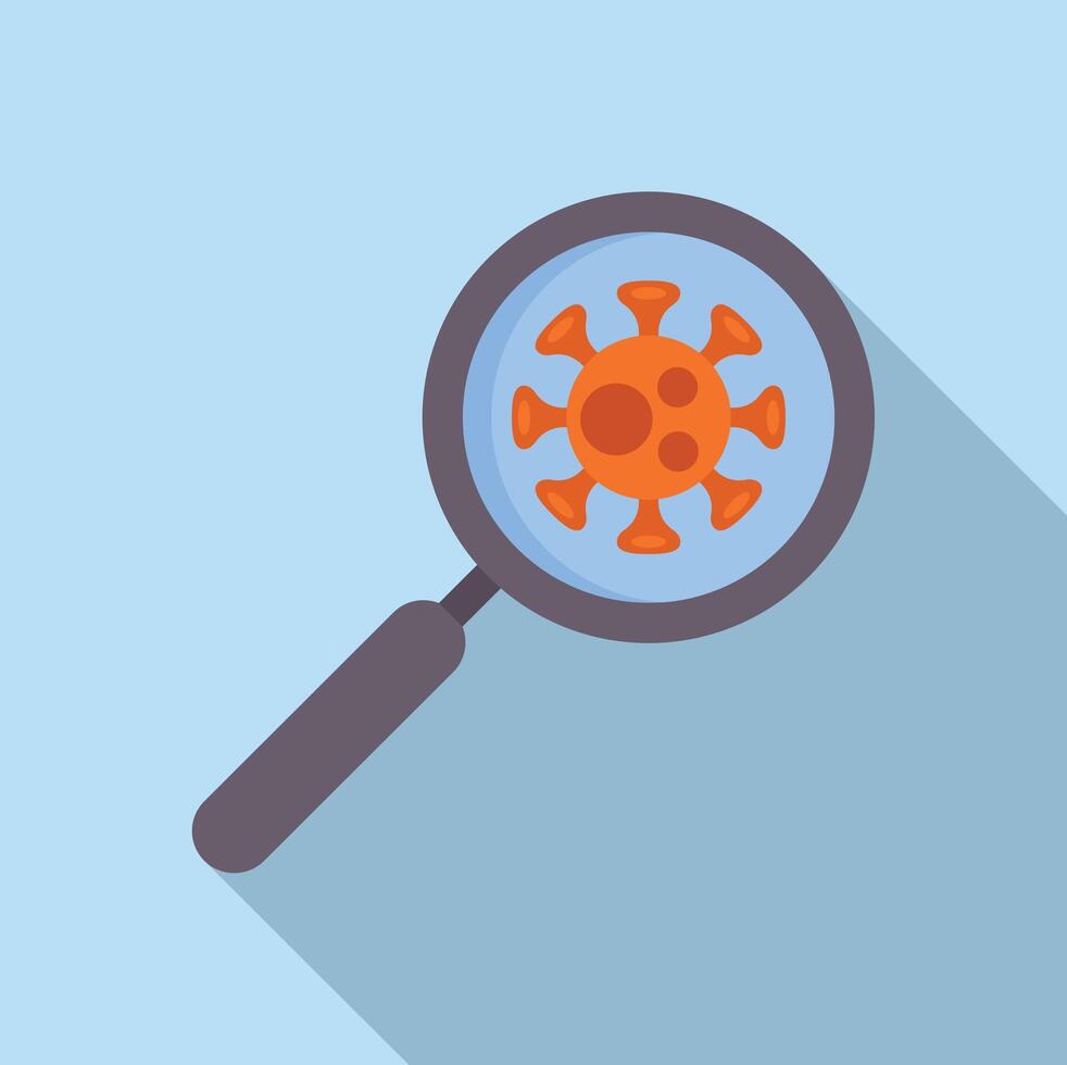 Magnifying glass detecting coronavirus molecule, covid 19 research vector