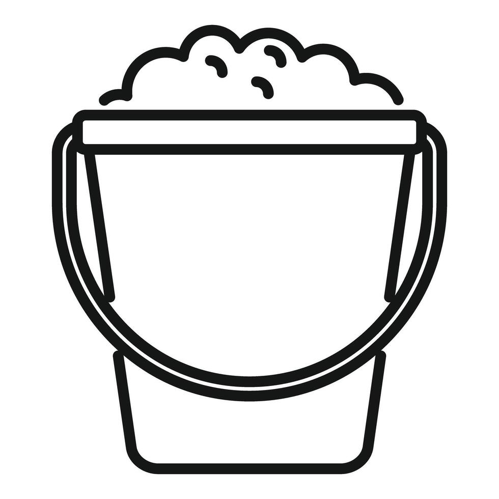 Cleaning bucket filled with soapy water line icon vector