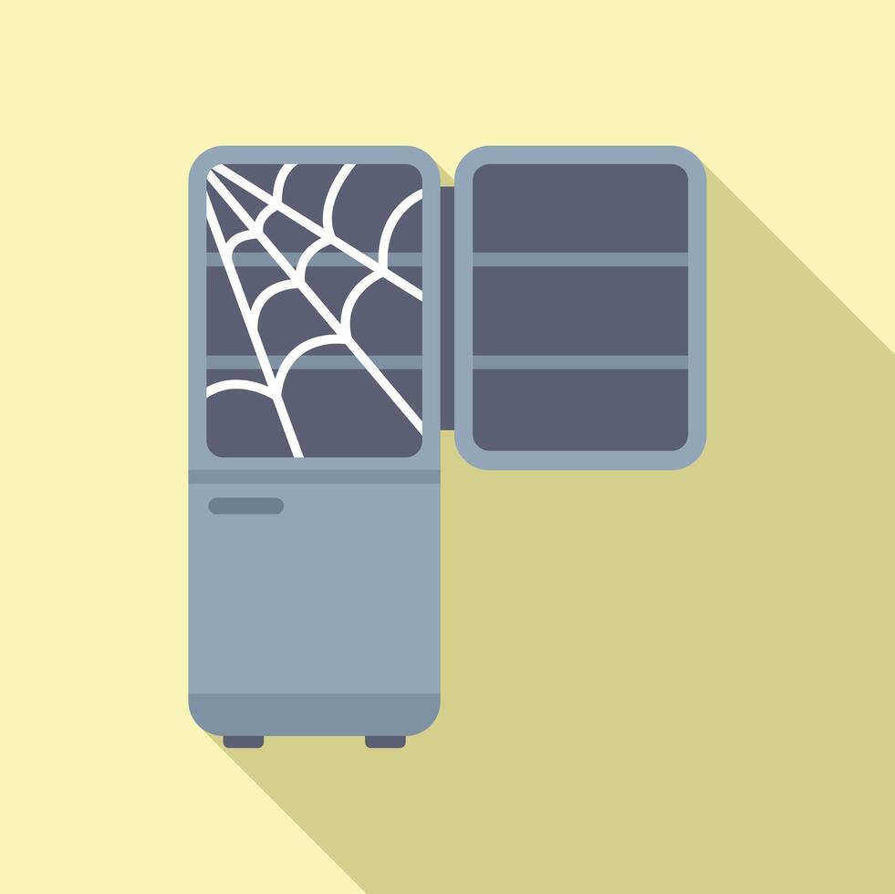 Old empty fridge with cobweb inside is standing open vector
