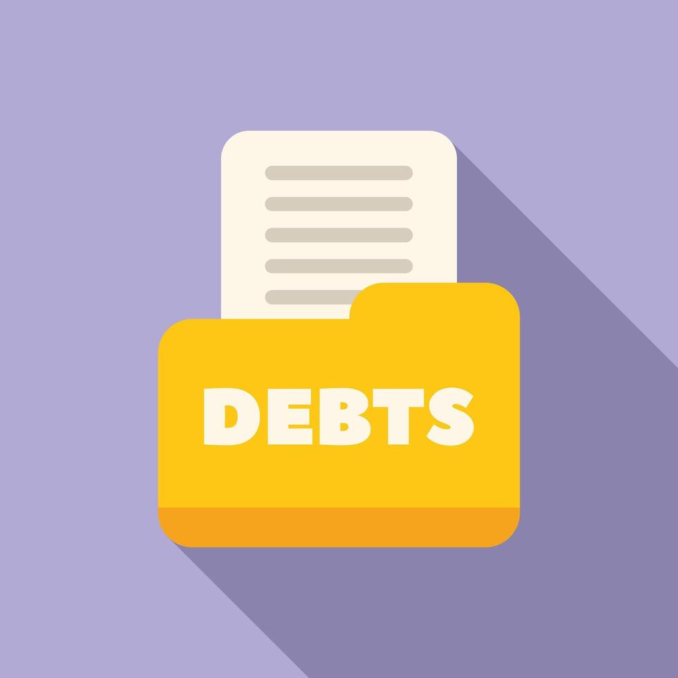 Yellow folder containing debt invoices representing financial burden vector