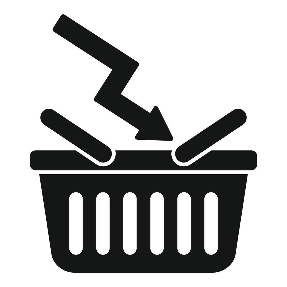 Shopping cart receiving shock with arrow pointing down indicating economic crisis vector