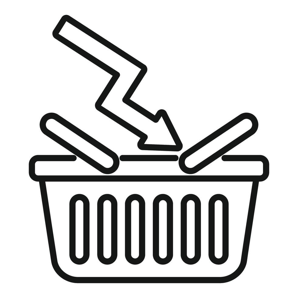 Shopping cart receiving lightning strike icon, online shopping problem concept vector