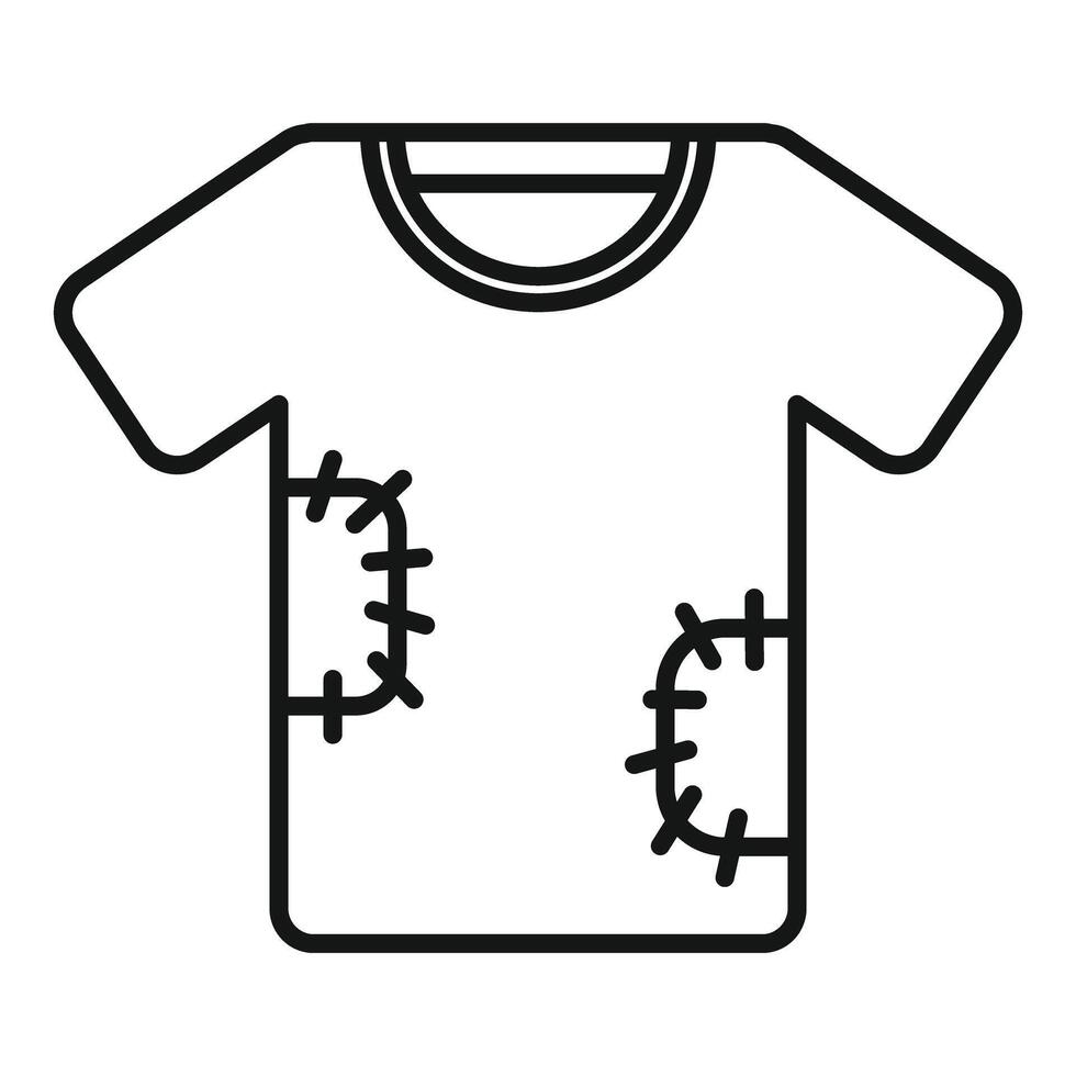 T shirt with patches minimalist line art icon showing repairing vector