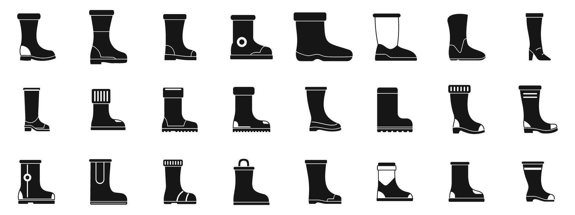 Boots icons set. Rubber boots icons set showing different types of waterproof footwear vector