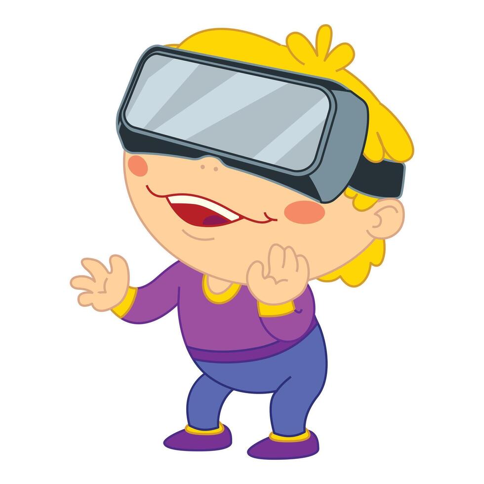 Excited child experiencing virtual reality with headset vector