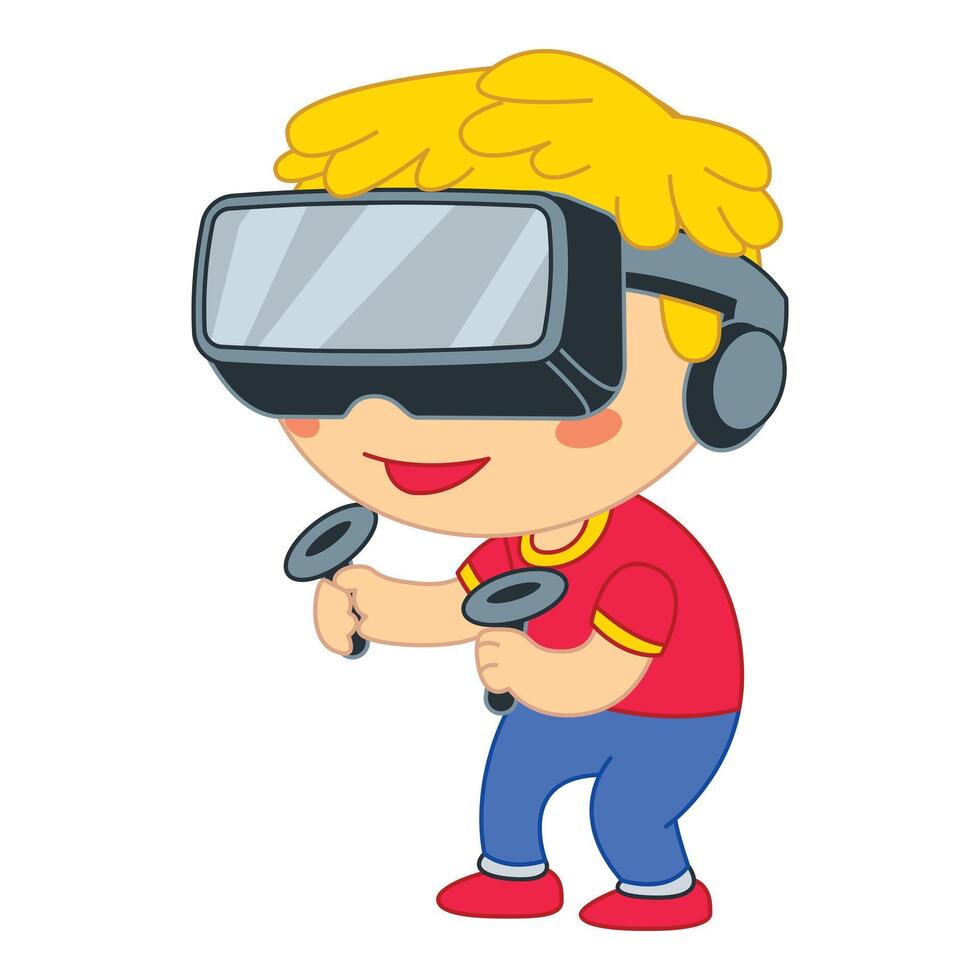 Happy cartoon boy enjoying a vr experience vector