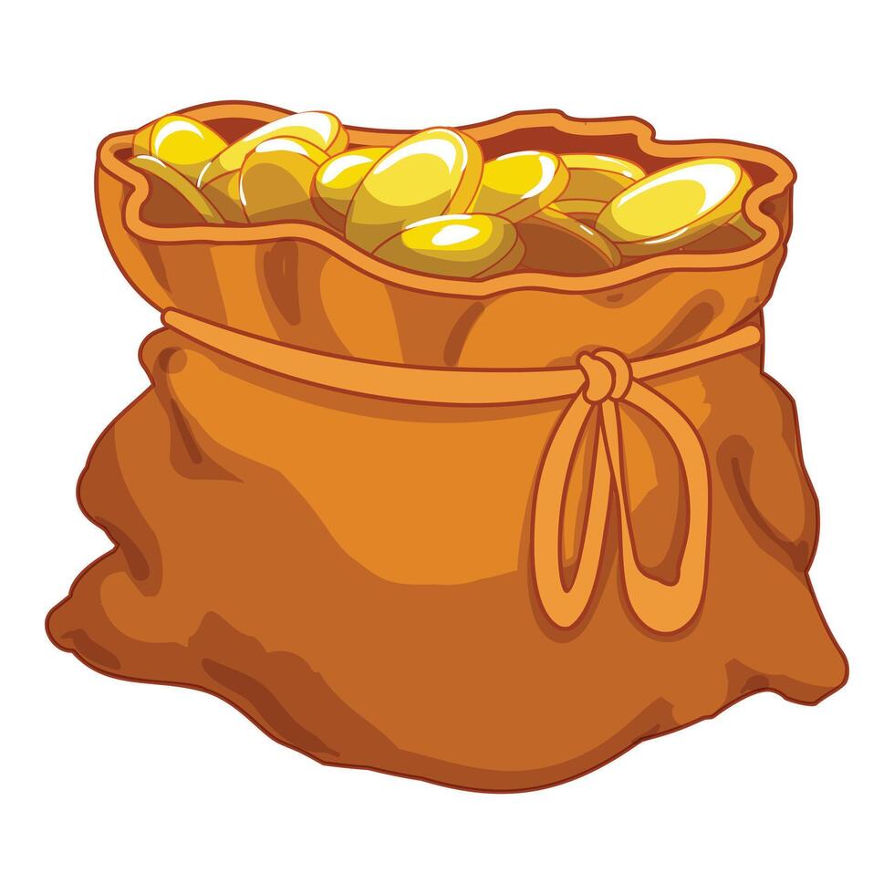 Full canvas bag overflowing with gold coins isolated vector