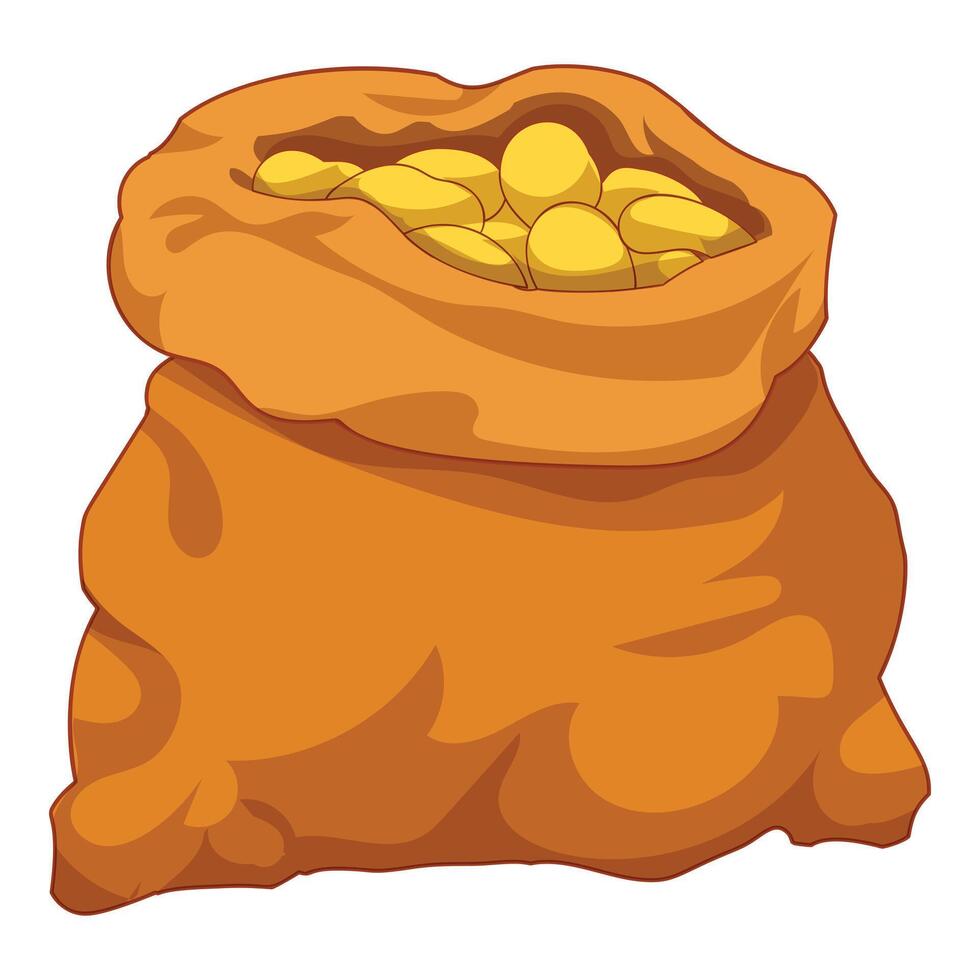 Full burlap sack overflowing with potatoes vector