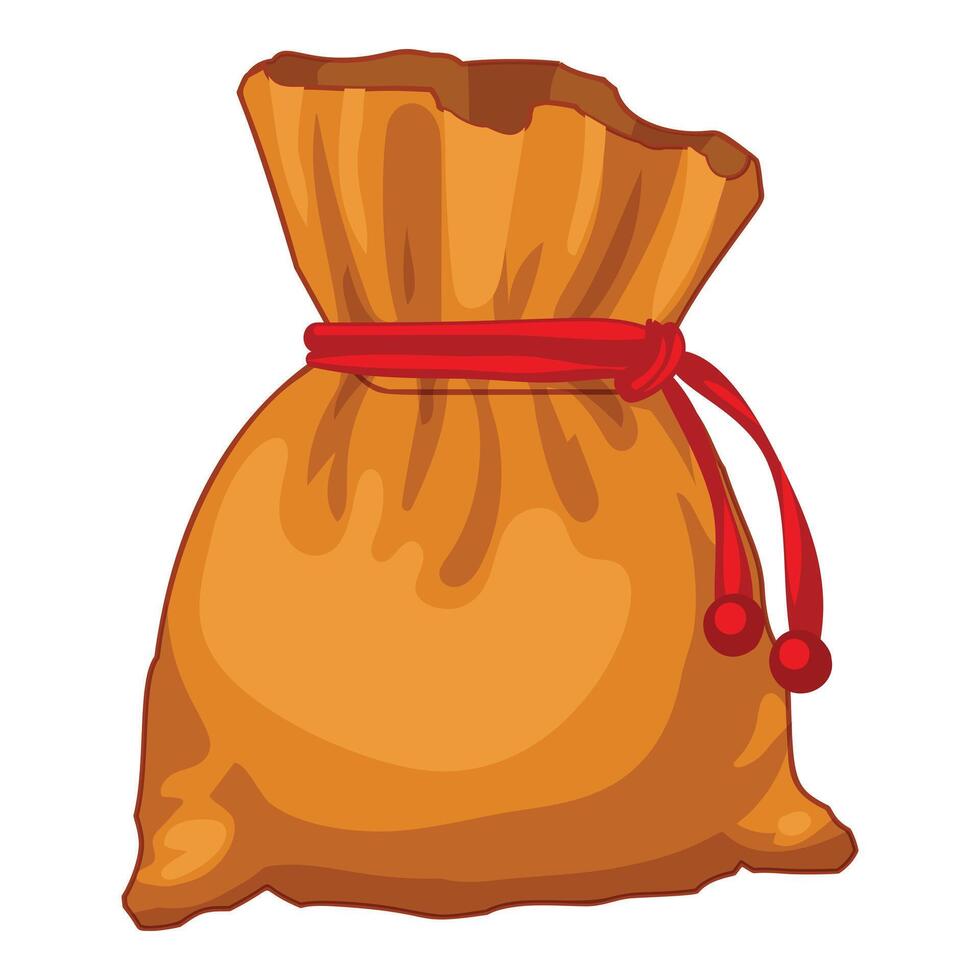 Full cloth bag tied with red rope is standing on white vector