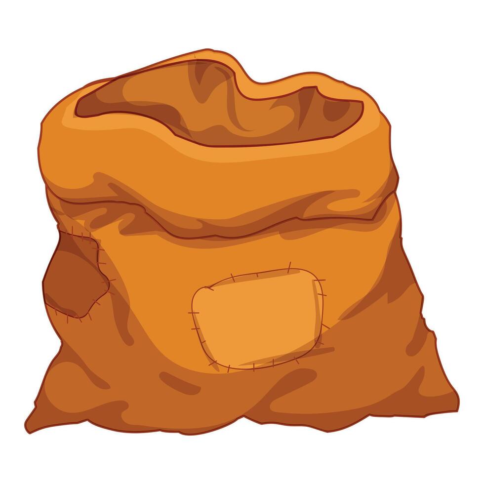 Old empty open brown sack with patches lying vector