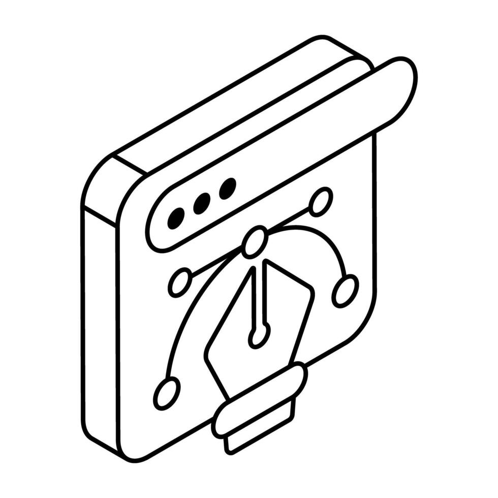 Pen with nodes on web page, bezier tool icon vector