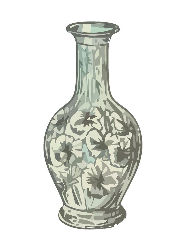 Decorative urn with ornate flower design sketch icon isolated vector