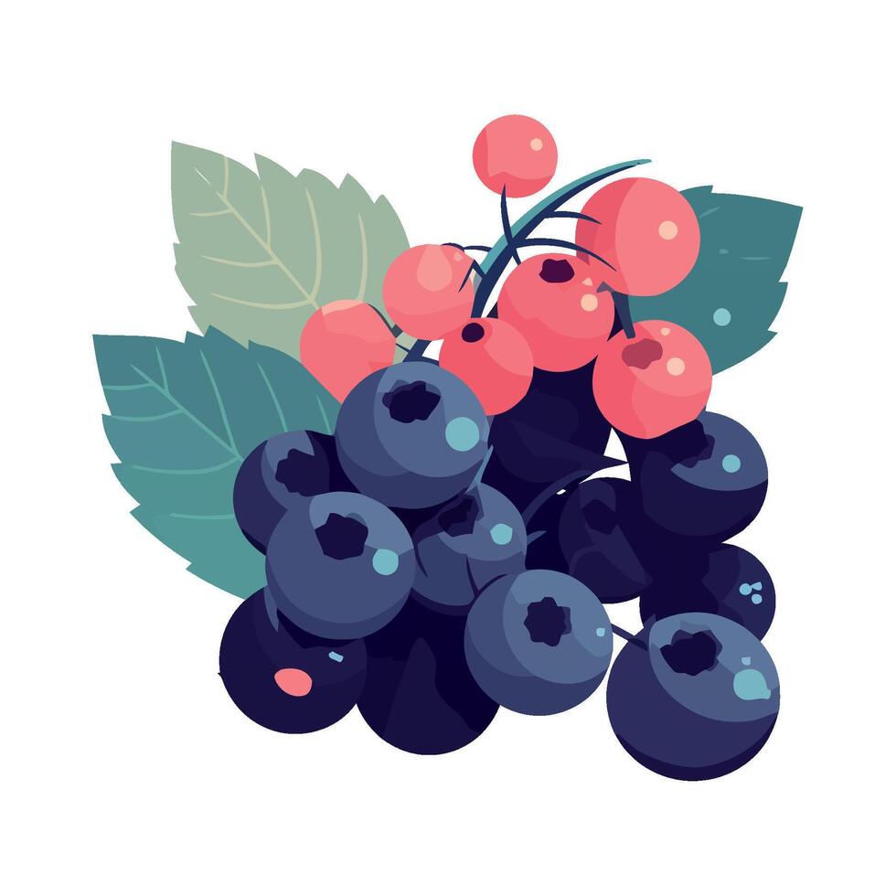 Juicy blueberries on fresh green leaves icon isolated vector