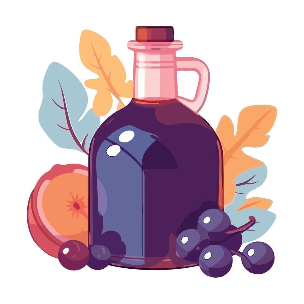 Fresh organic fruit and wine in bottle icon isolated vector