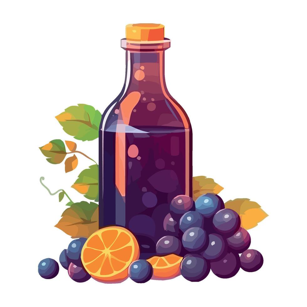 Fresh grape juice in organic glass bottle icon isolated vector