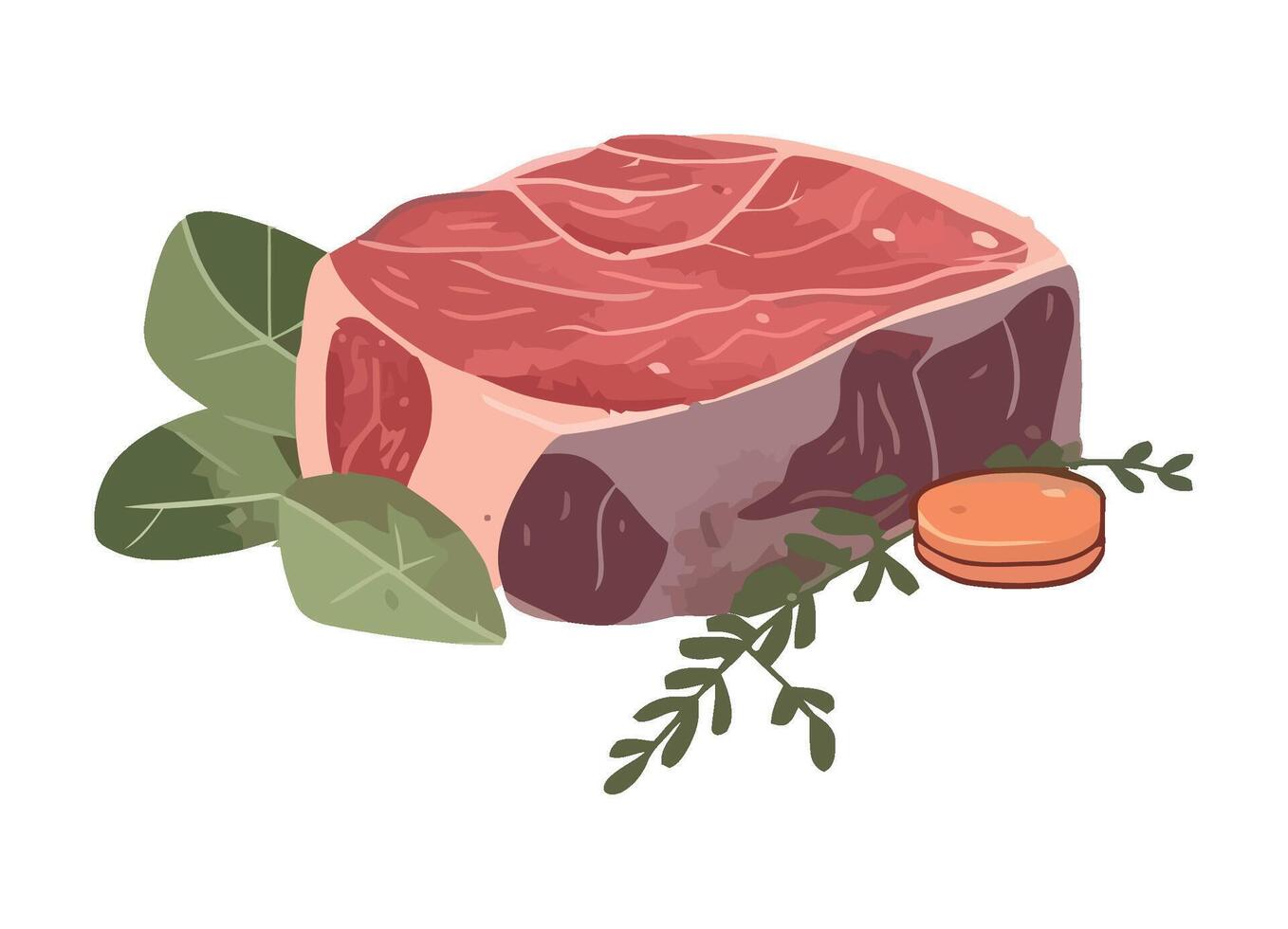 Fresh pork steak and herb meal icon isolated vector
