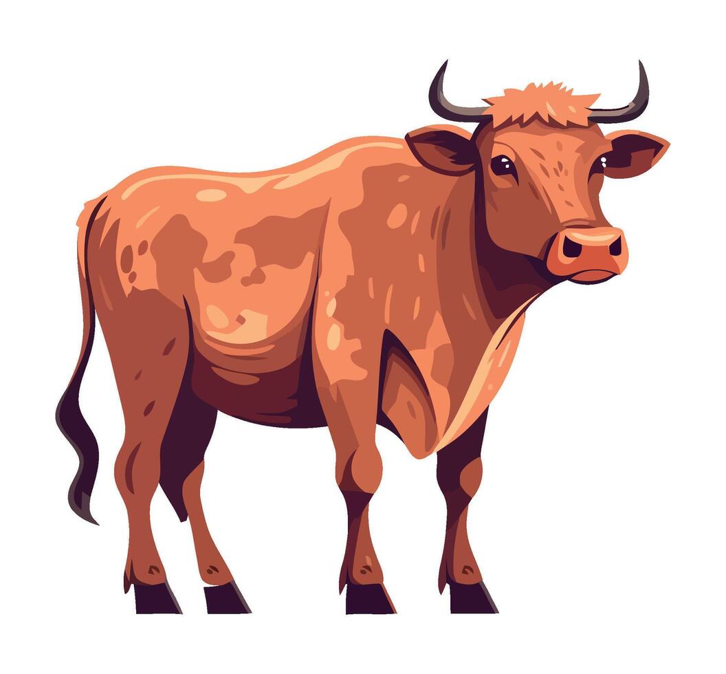 Cute cow grazing in rural farm pasture icon isolated vector